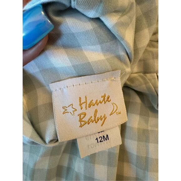 Haute Baby, Baby Girl's Mint Checkered Gingham & Lace Romper 12 Months Baby Girl - Picture 6 of 10
